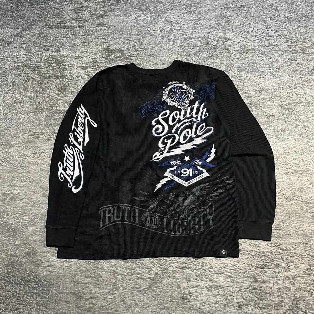 Southpole Long Sleeve‎ Thermal Shirt Mens XL Black Vintage Y2K Grunge Skater